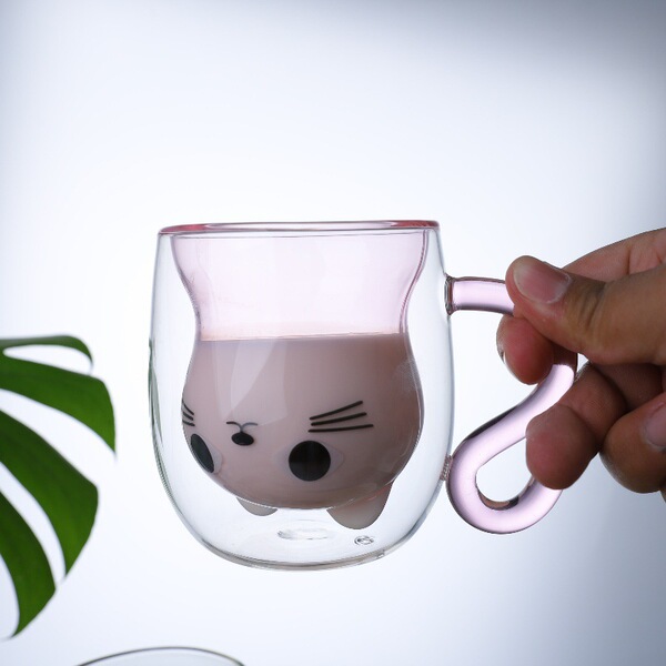 Kitten double-layer glass cup high temperature resistant milk cup…