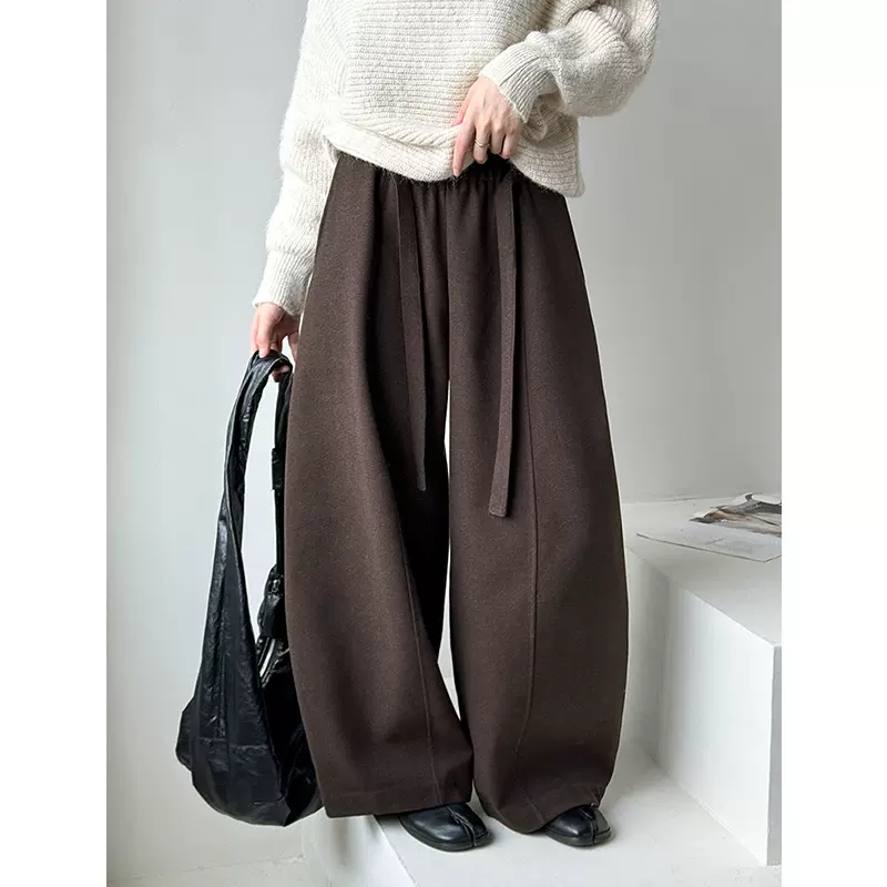 橘芷秋季新款弯刀裤女高腰显瘦休闲裤阔腿裤复古秋冬新款2577