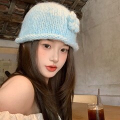 秋冬新款马克龙色花朵卷边针织包头帽女韩系甜美小清新套头毛线帽