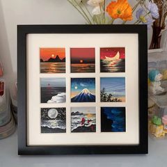 diy oil pastel photo frame 6*6 painting paper mounting display table square nine-square grid wooden picture frame wholesale