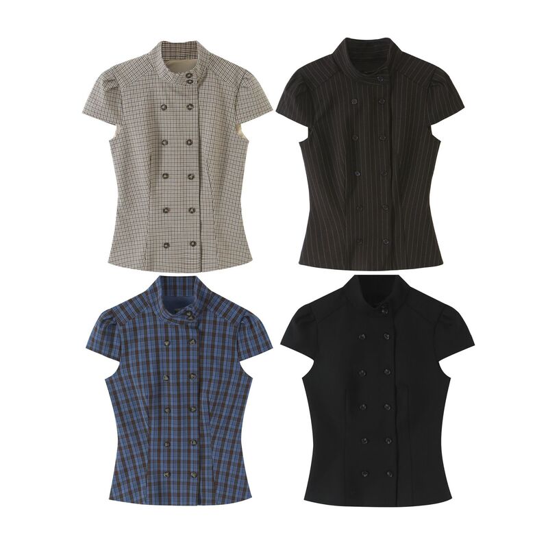 New foreign trade style, European and American fashion: striped stand-up collar top 4764037, striped capri pants 4661452, set