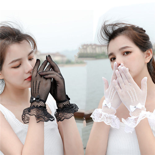 Summer thin sexy mesh gloves black and white red ceremonial women's wedding high elastic spandex sun protection gift gloves