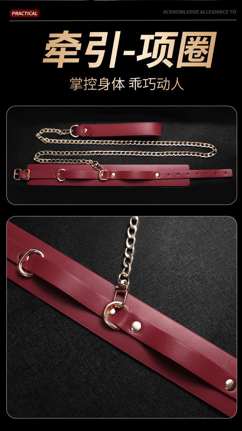 Bondage Restraint Set, 7-Piece PU Leather Kit with Handcuffs for Adults — detail image 6