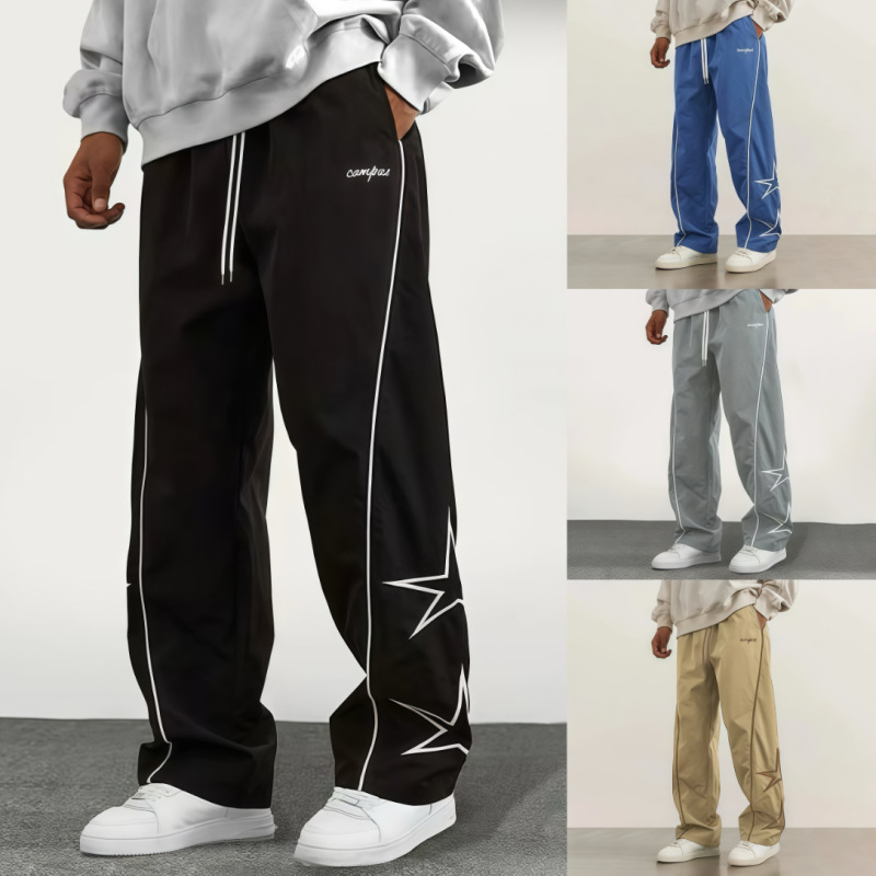 Cross-Border American-Style European Size Jogging Pants, Long Pants, Export Exclusively for Amazon, Striped Five-Star Sports Casual Straight-Leg Pants