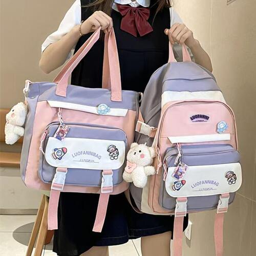 School season student backpack set Korean fashion junior high school schoolbag tutoring bag, large capacity two-piece backpack