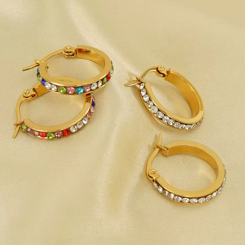 欧美小众设计圆形镶钻耳环女简约时尚跨境不锈钢18K耳饰耳圈批发