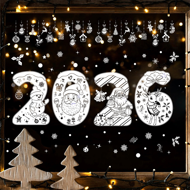 Christmas Snowflake Window Sticker Reindeer Holiday Decoration_voghion.com