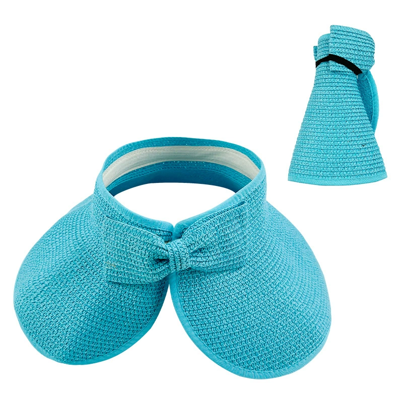 Foldable Sun Visor Hat, Travel Handheld, Bow Accent, UV Protection, Adjustable Size