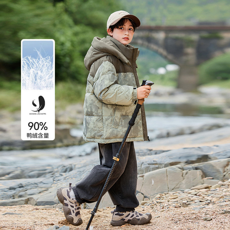 反季清仓儿童羽绒服男童洋气中长款中大童迷彩冬季加厚外套男孩
