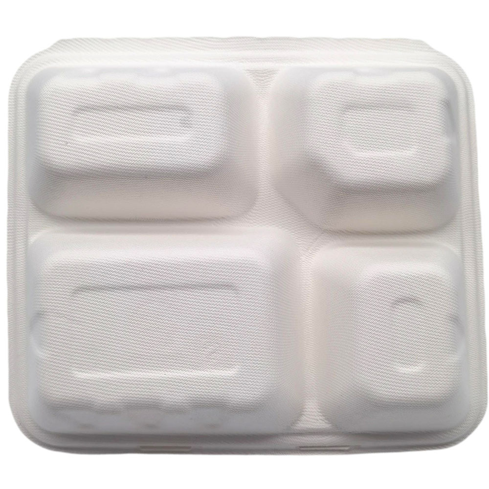 Fábrica verde al por mayor Pulpa de caña de azúcar Pulpa de bambú desechable protección ambiental vajilla de una sola pieza serie de cuatro rejillas