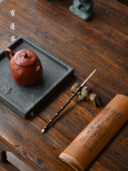 鑲花牛角紫竹鞭節茶針 天然紫竹茶匙竹茶扒 通壺嘴茶道零配六君子