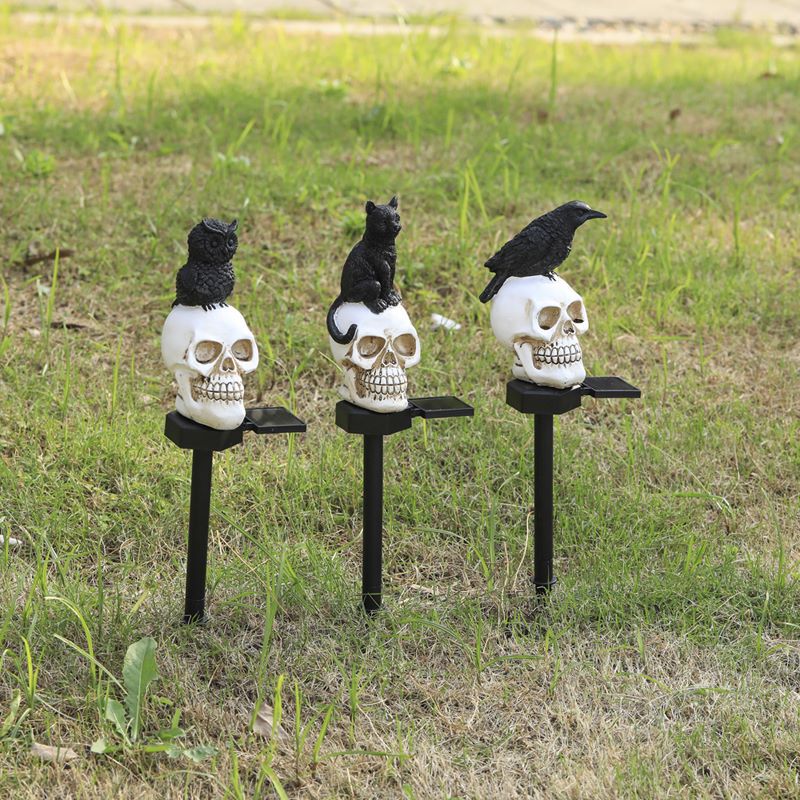Halloween Solar Energy Skull Animal Courtyard Decorative Light Outdoor Waterproof Resin Floor Animal Decoration Ornaments