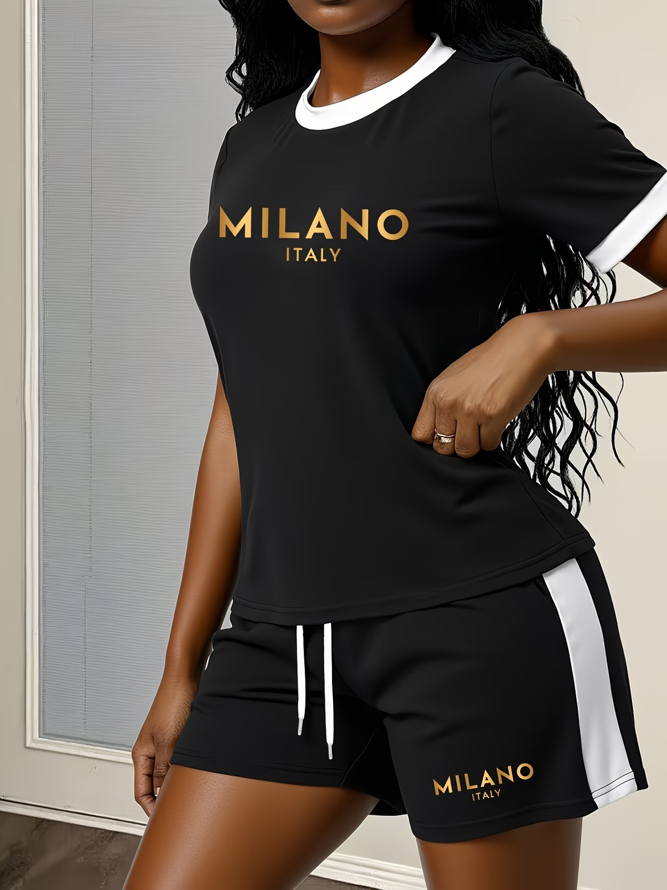 Camiseta mujer con estampado de letras color block ajustada verano_voghion.com