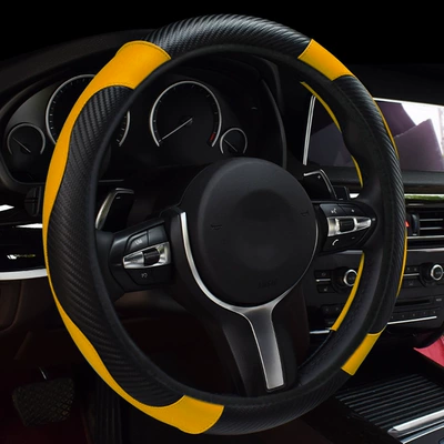 Inner Ring, Non-Slip Leather, Carbon | Steering wheel cover - yellow-805-36cm