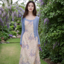 轻奢高级感女人味紫色开衫连衣裙两件套装女装2025夏季穿搭一整套