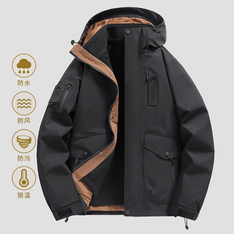 Jackets for Men and Women in Spring and Autum New Three-In-One Outdoor Soft Shell Windproof and Water Repellent Fleece-Lined Men's Jacket