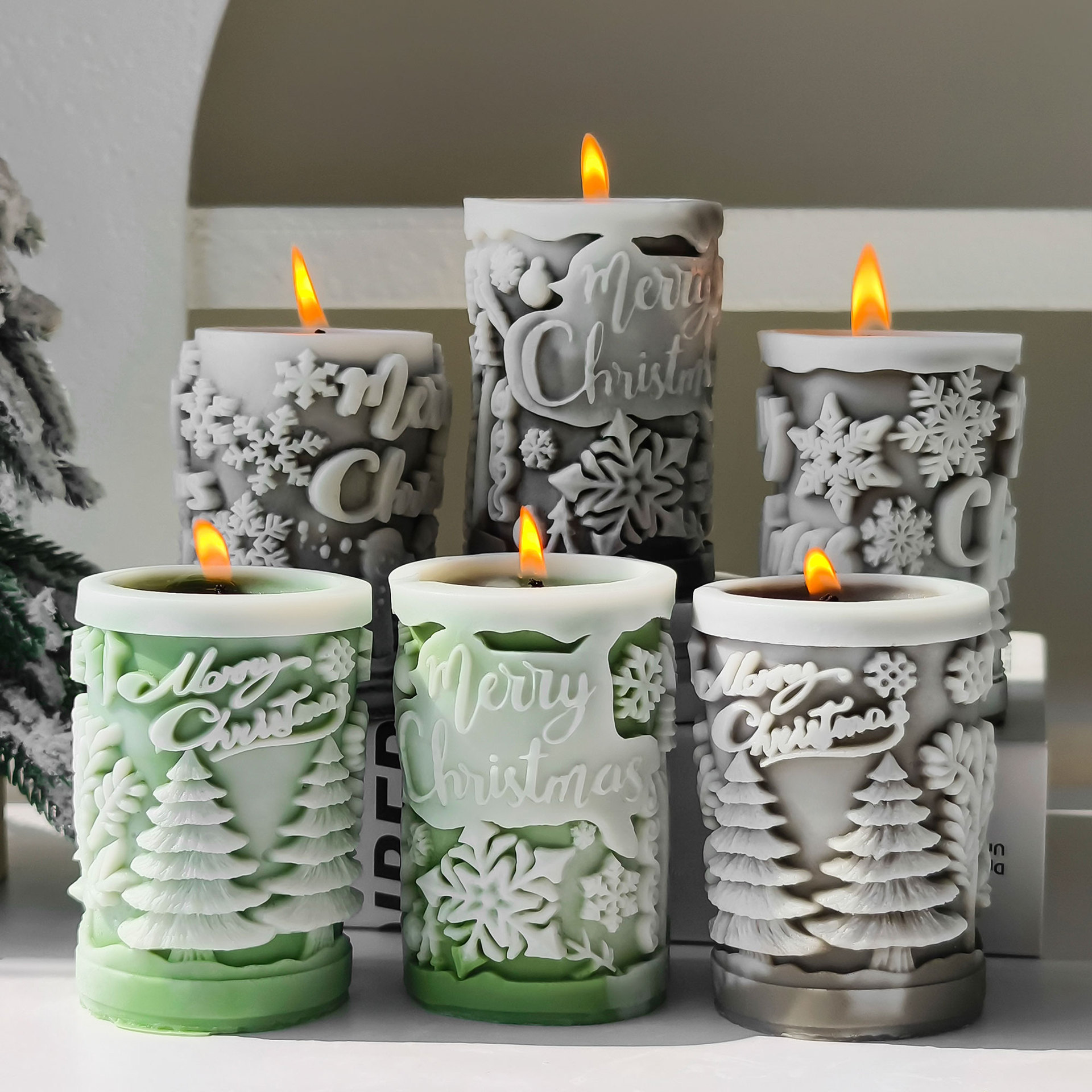 Navidad serie de relieve cilíndrico banana molde DIY árbol de Navidad alce expandir piedra molde de banda magnética