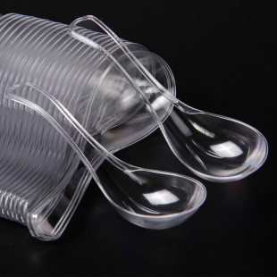 Disposable Spoon Plastic Dessert Spoon Large Soup Spoon Crystal Spoon Transparent Commercial Thickened Takeaway Spoon Individually Packed