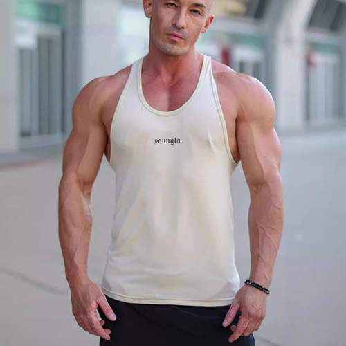 YOUNGLA Running Fitness Tank Top Loose Fit Breathable Elastic Muscle Giant Weightlifting Tank Top