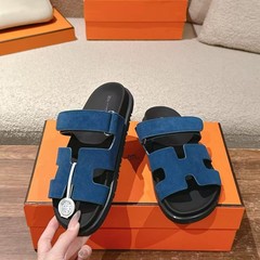 2025夏季新色 情侣款外穿H型真皮二舅拖鞋时尚百搭平底魔术贴沙滩
