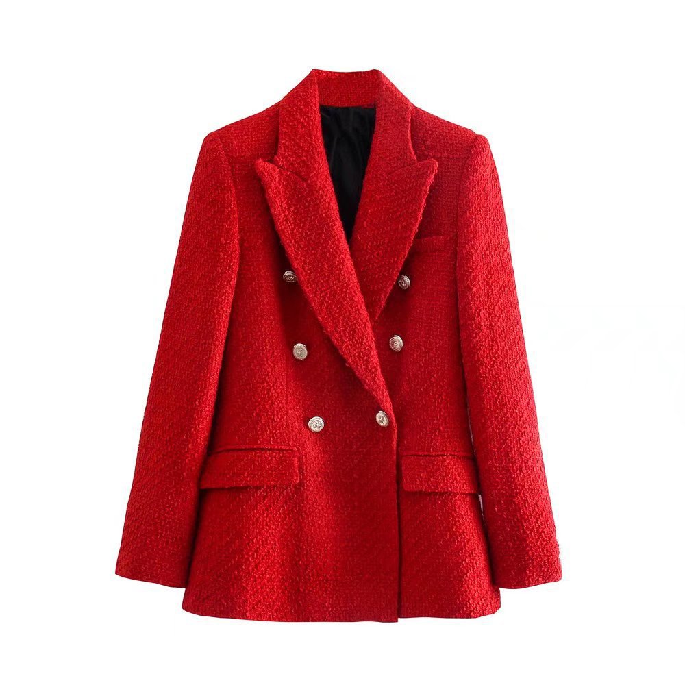 Double-breasted Casual Suit Jacket Red