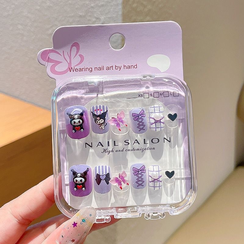 Uñas postizas removibles para niñas, en caja, con diseños de dibujos animados, pegatinas de uñas exquisitas, piezas de uñas.