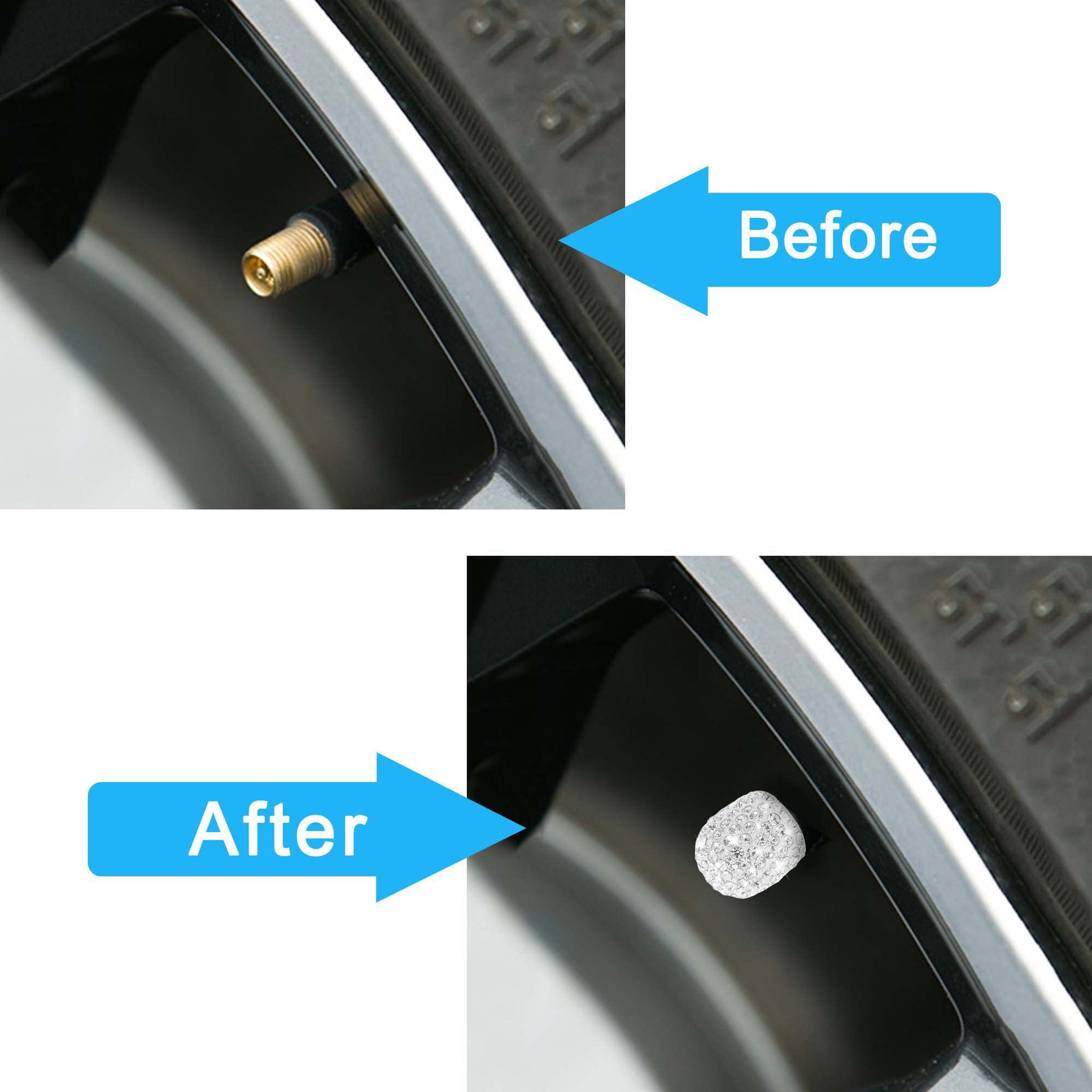 Car Tire Valve Caps with Rhinestones, Ceramic Full Diamond Valve Core Covers for Cars, Diamond Tire Caps for Women