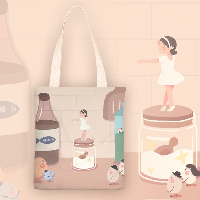 新款小清新瓶子上的芭蕾少女时尚单肩包手提袋购物袋大容量包包