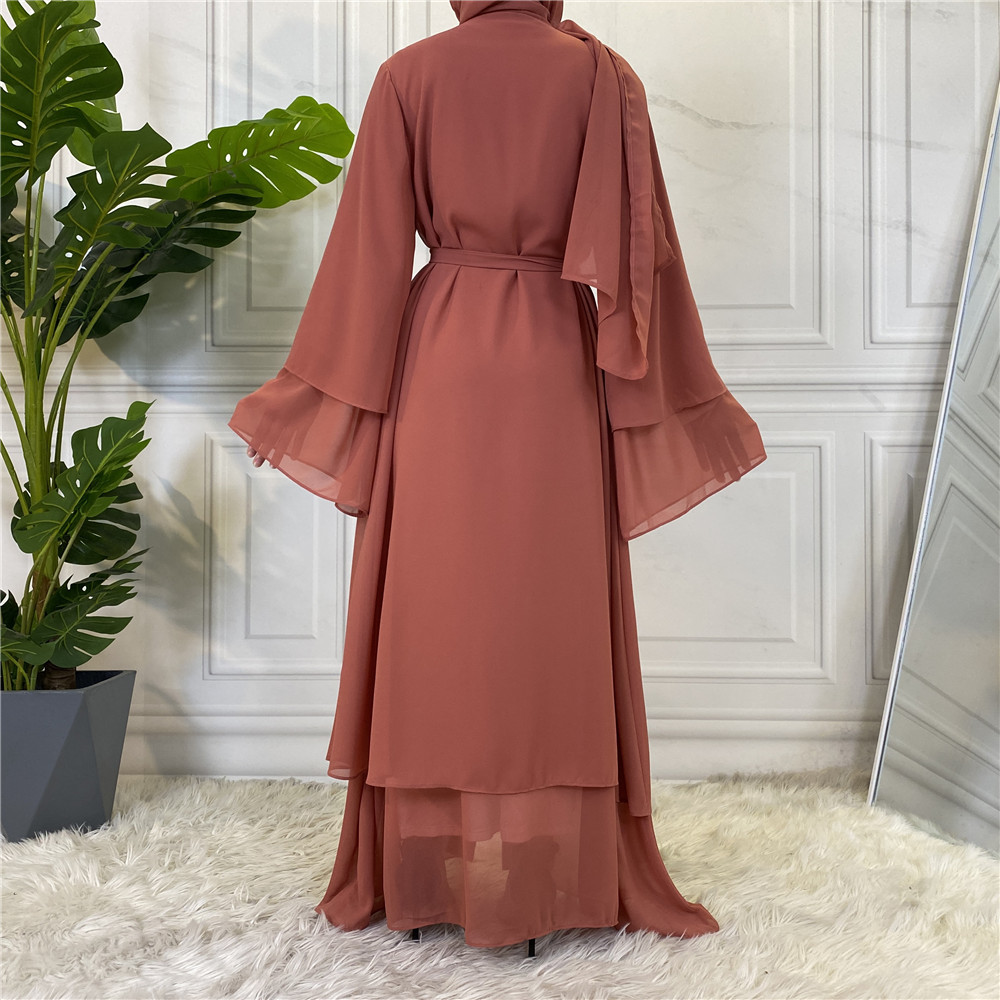 1875#[With hijabs]2 layers Chiffon Lantern Sleeve Abaya - CHAOMENG MUSLIM SHOP