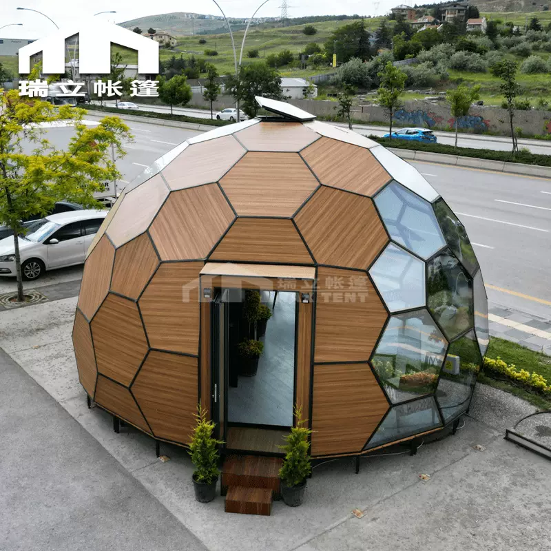 新款6米木色蜂窝玻璃星空房酒店防晒隔热户外球形帐篷网红民宿