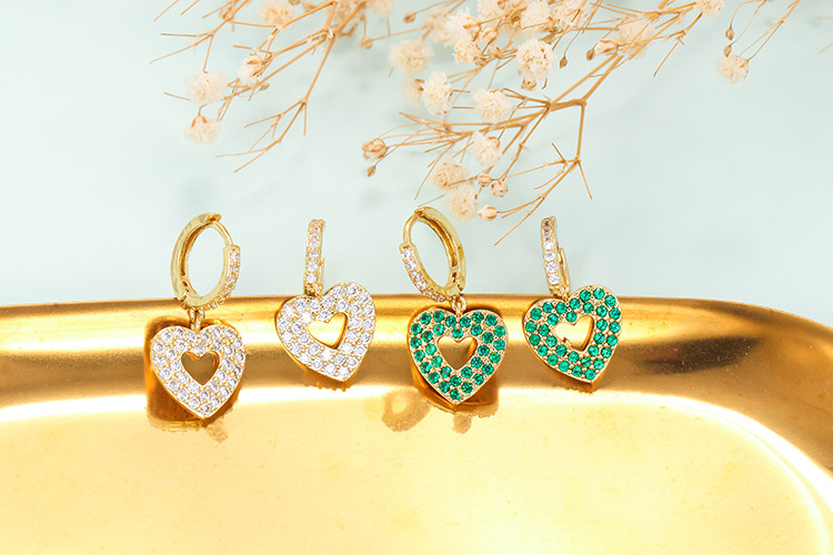 Fashion Hollow Heart Copper Inlaid Colorful Zircon Earrings display picture 2