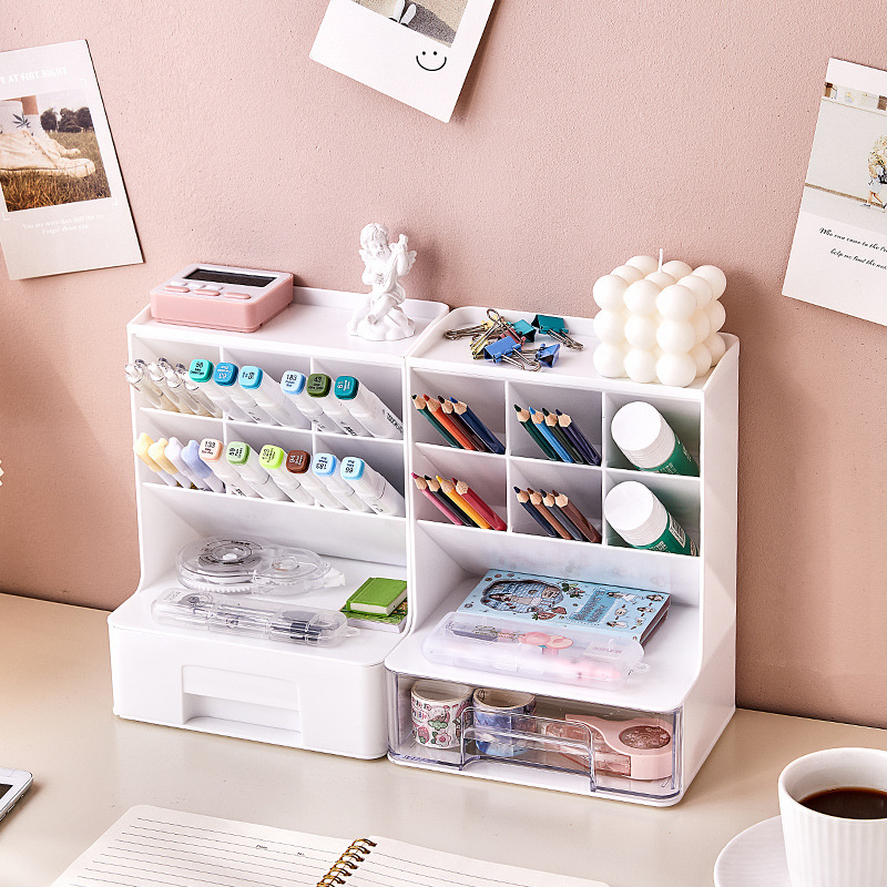 In stock multi-functional pen holder office stationery storage box student drawer-type oblique pen holder desktop pen holder storage box
