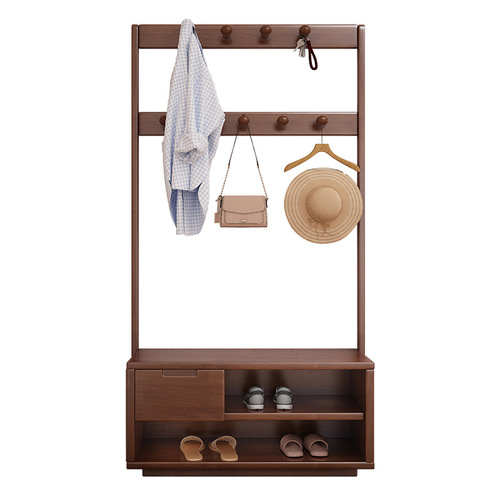 Closet Stand, Wooden Floor Standing Wardrobe Hanger, Nordic INS Living Room Walnut Wood Clothes, New Chinese Style Simple Modern