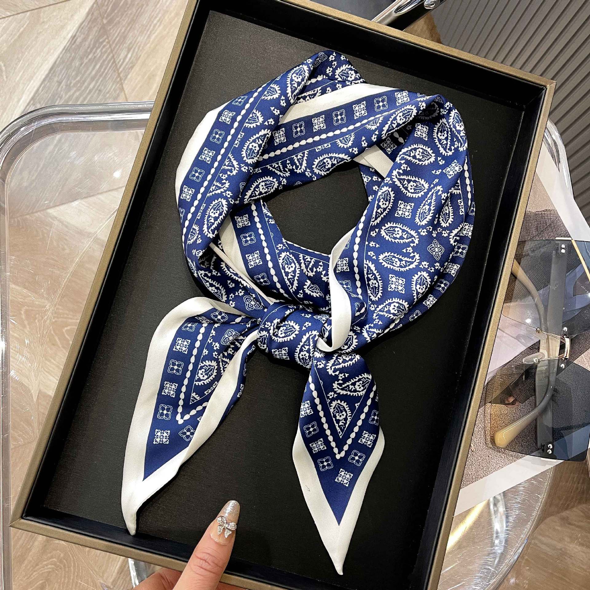 2022 Spring/Summer New Flower Simulation Silk Hair Band Tie Women's Versatile Scarf Printing Wide Ribbon_voghion.com