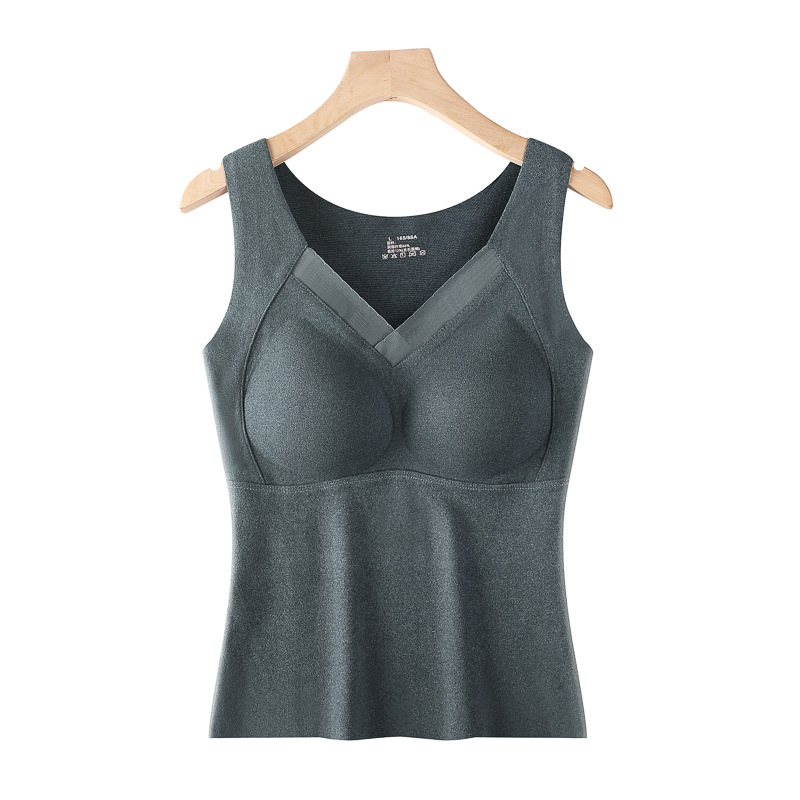 Ropa interior térmica de terciopelo de grafeno de otoño e invierno para mujer, sujetador sin uso, copa fija, base, chaleco térmico cepillado de doble cara para mujer