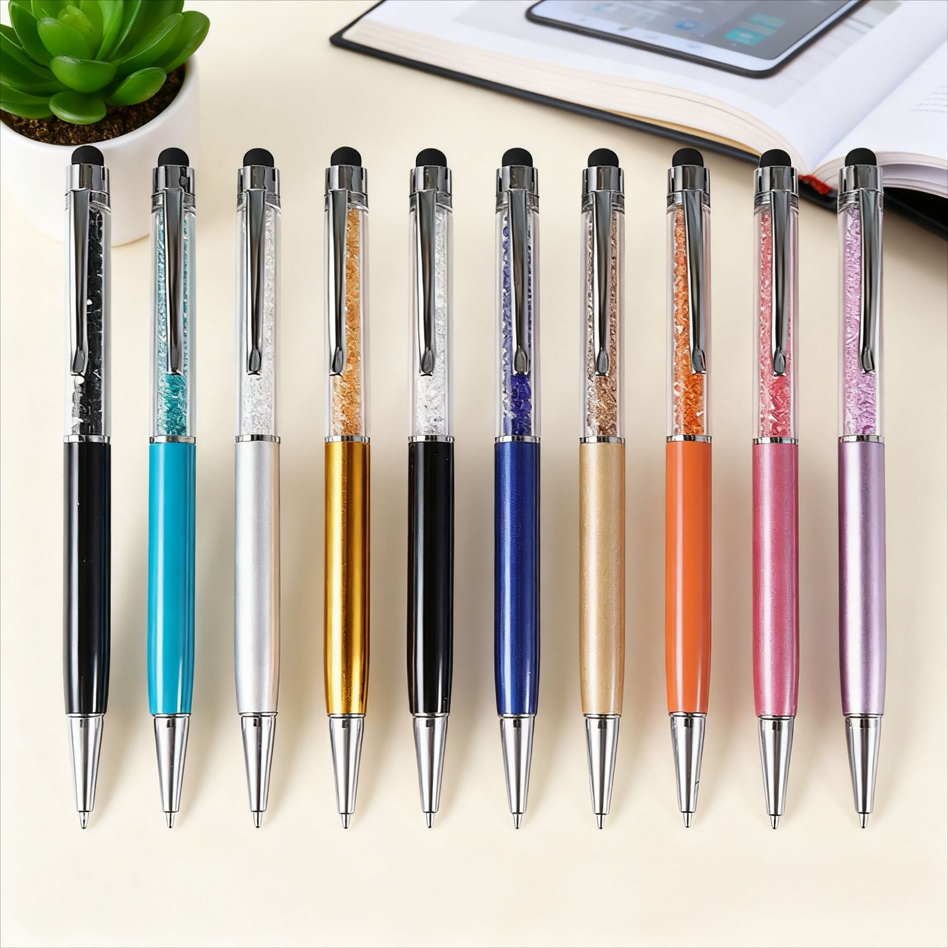 创意多色水晶电容笔平板手机触屏圆珠笔金属钻石笔旋动商务礼品笔