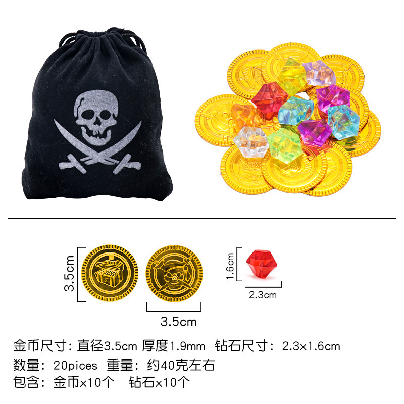 Monedas de oro piratas Halloween props fichas monedas accesorios de juegos de mesa bolsas de monedas de juguetes de plástico monedas de caza del tesoro monedas de oro