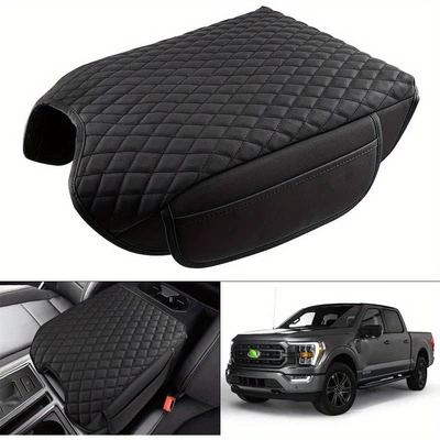 Suitable for 2015-2020 Ford F150 Armrest Box Cover Protective Pad Plaid Pattern Comfortable Leather Pad Supplies (Armrest box) - ford-f150-with-pocket-black