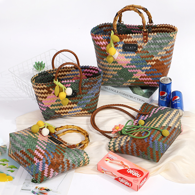 Vegetable Basket Bag Hand-Woven Bag for Women 2025 New Summer Handbag Seaside Beach Vacation Handbag