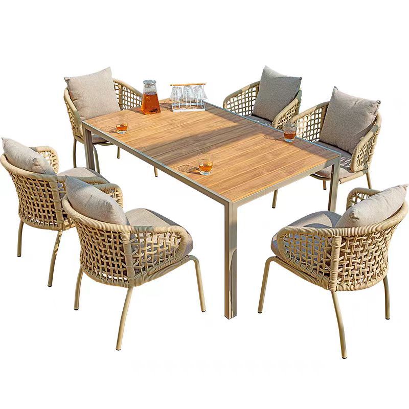 Patio al aire libre mesa y silla de plástico madera Nordic Villa patio al aire libre jardín balcón al aire libre ocio al aire libre terraza combinación