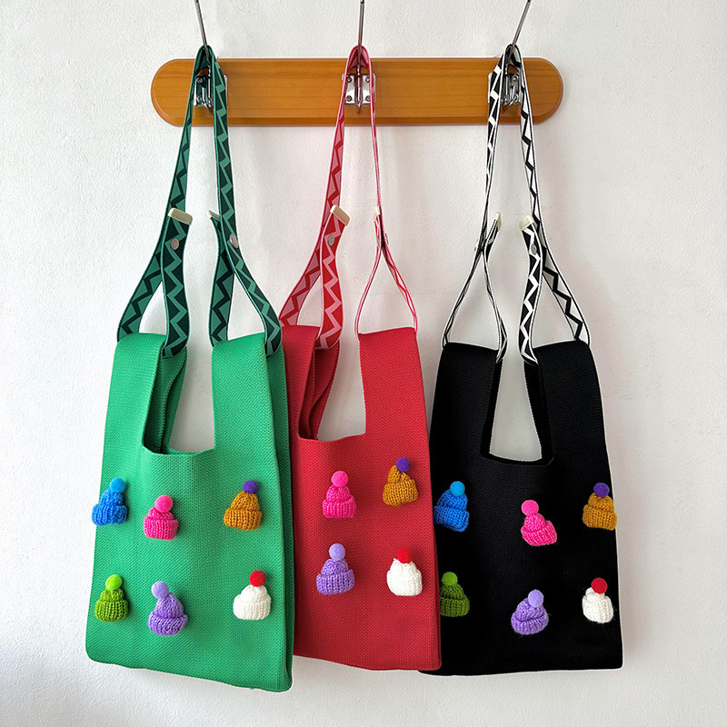 Dopamina lindo Navidad sombrero tridimensional de punto bolso de hombro estilo coreano versátil de gran capacidad bolsa de mano