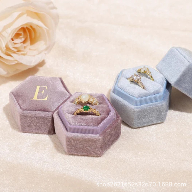 Etsy人気ホットスタンプ六角形ハクチョウベルベットリングボックスシングルスロットダブルスロット结婚式プロポーズ周年记念プレゼント|undefined