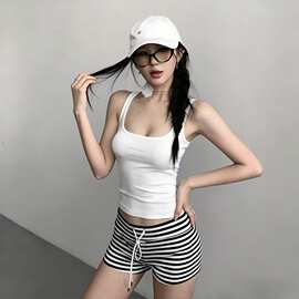短裤女2026夏季新款辣妹条纹复古抽绳美式休闲可外穿显瘦运动热裤