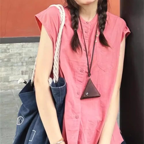 Japanese-style regular shoulder short-sleeve women's summer sleeveless backless top women's design sense niche chiffon top