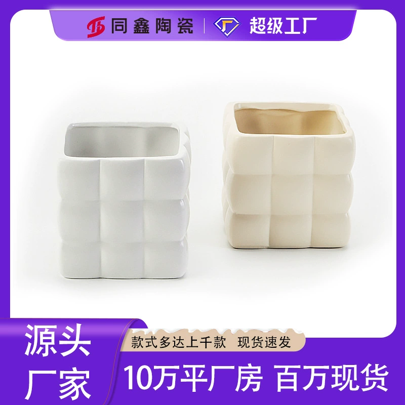 Производитель оптовый цветочный горшок керамический бытовой кремовый стиль креативный тигр орхидея сочный офисный квадратный цветочный горшок в горшке