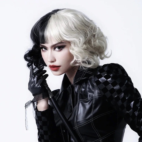 Amazon black and white witch Kuila COS wig with goods European and American beauty short curly full headgear manufacturer