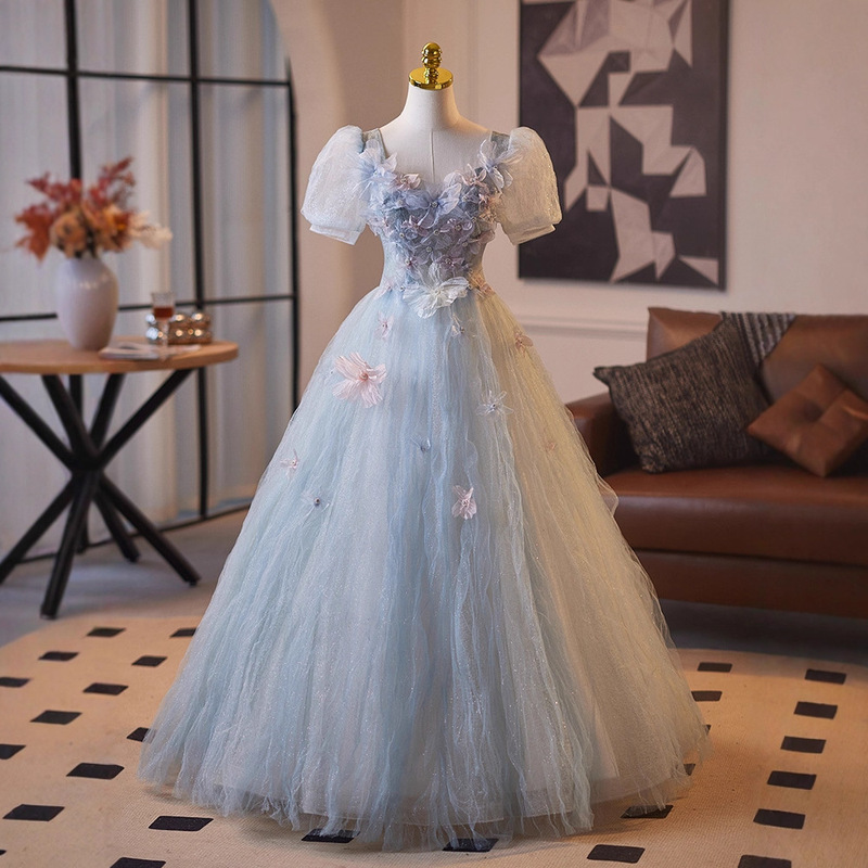 Blue Super Fairy Evening Dress for Girls Birthday Party Princess Style Coming-Of-Age Travel Photography Light Wedding Dress Elegant Classy Accessible Luxury