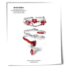 Korean version of ins original niche design personalized rose enamel high-end open ring for women that does not fade wholesale