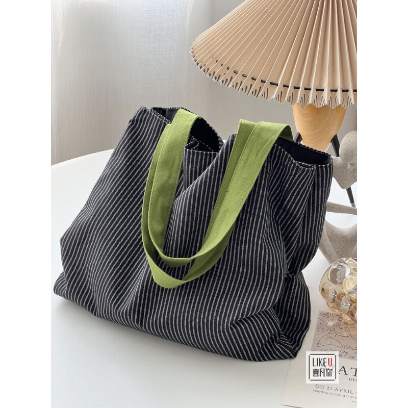 Original Niche Design Korean Style Plaid Canvas Multi-Layer Tote Yoga Bag Artistic Leisure Shoulder Canvas Bag