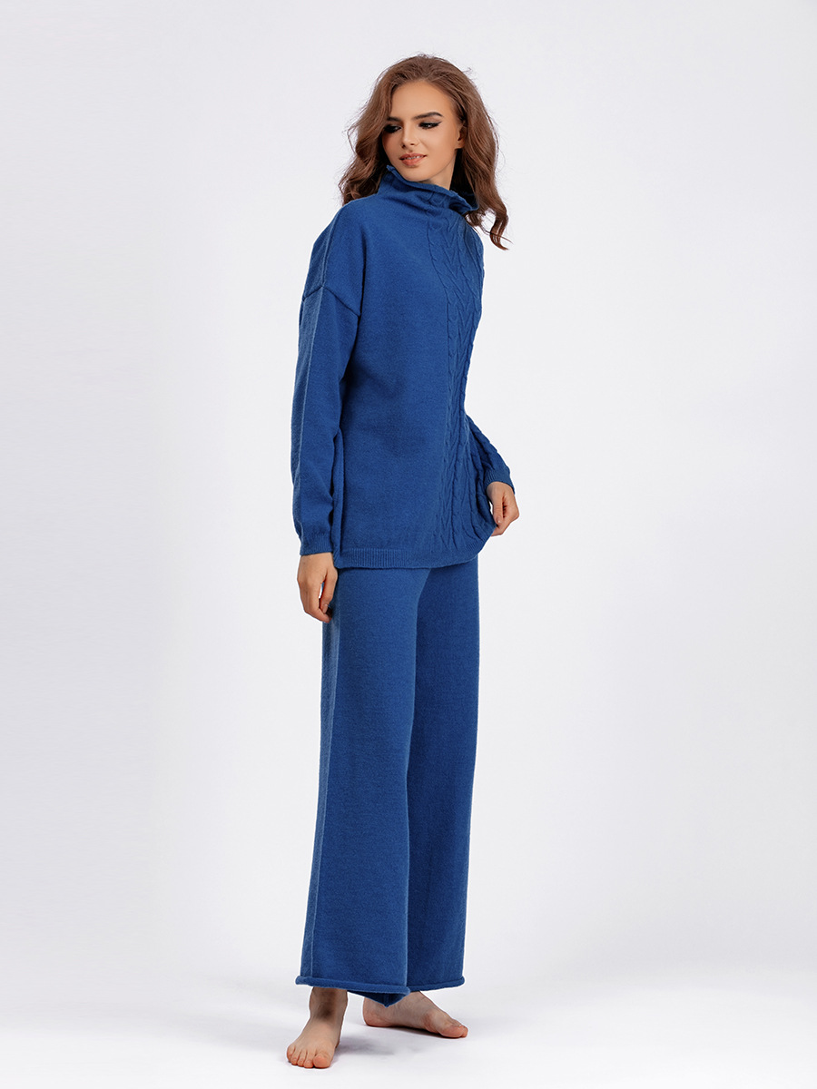 Damenbekleidung Herbst und Winter große Größe Rollkragenanzug Mode neue sanfte faule Stil Pullover zweiteiliges Set einfarbig gestrickt_voghion.com